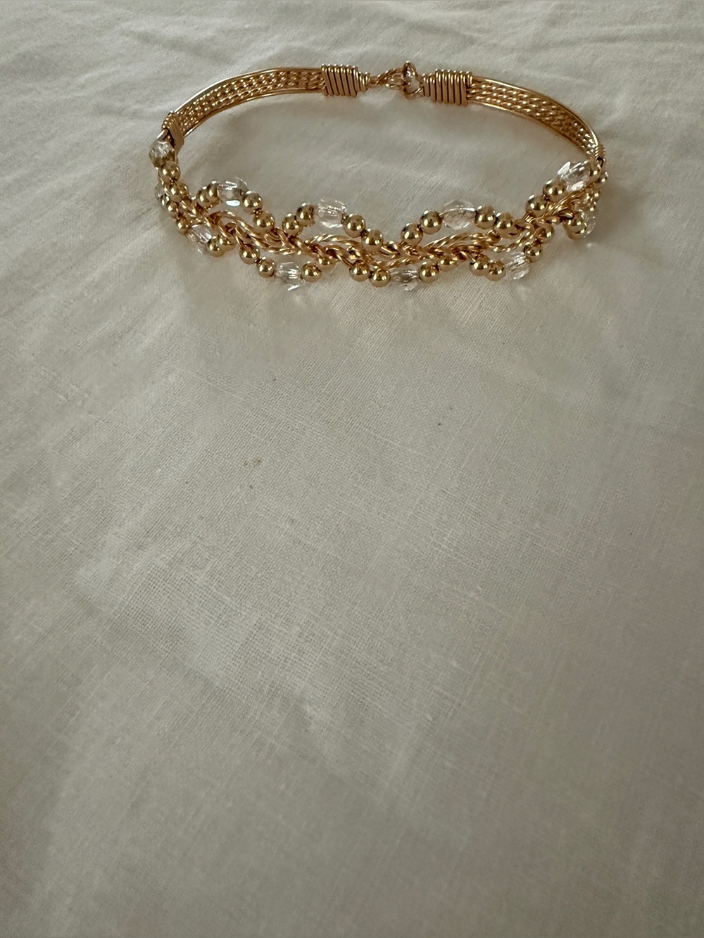 Gold Braided Bead Bracelet with Clear Crystal Accents